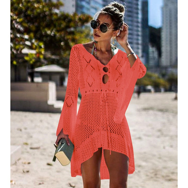 2019 Crochet White Knitted Beach Cover Up Dress Tunic Long Pareos Bikinis Cover Ups Swim Cover Up Robe Plage Beachwear