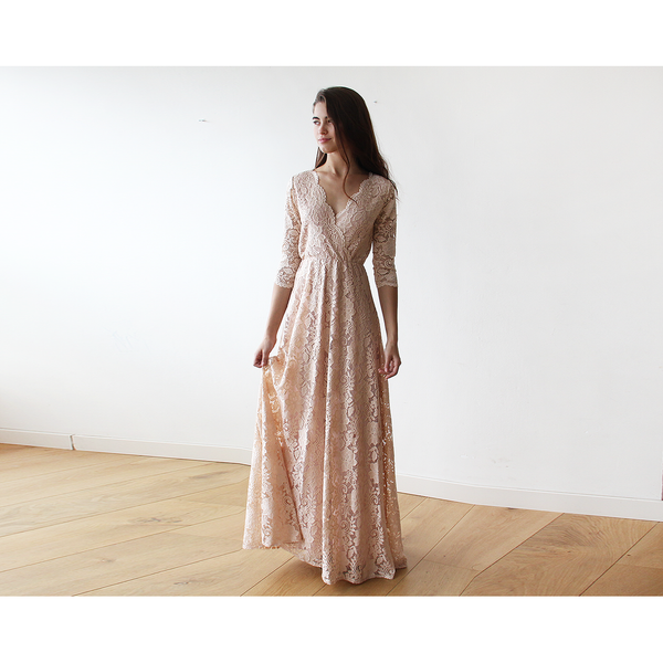 blush pink maxi dress long sleeve