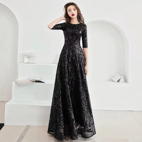 black sequin a line dress