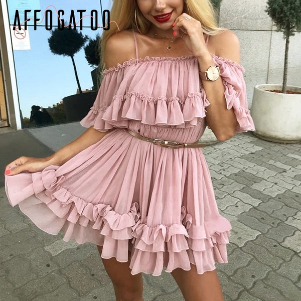 pink off the shoulder short dress