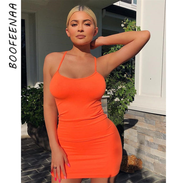 neon orange party dress