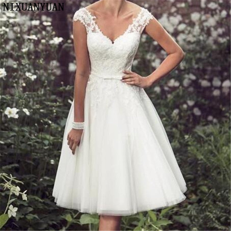 tea length lace bridal gowns