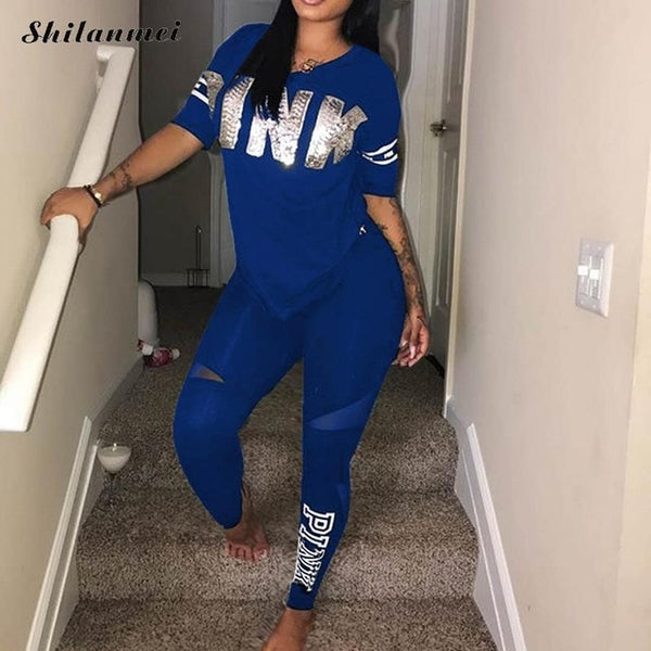 blue pink sweatsuit