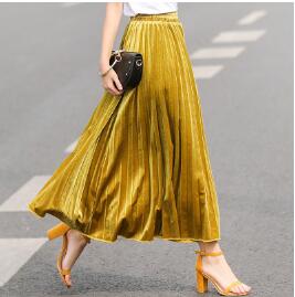 yellow velvet pleated skirt