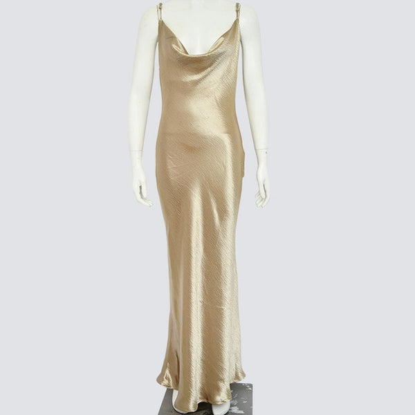 gold satin slip dress