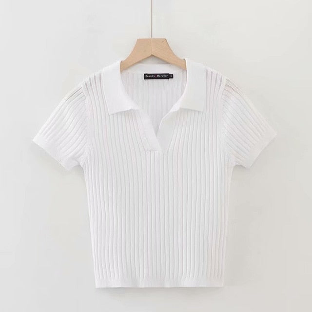 cropped white polo shirt