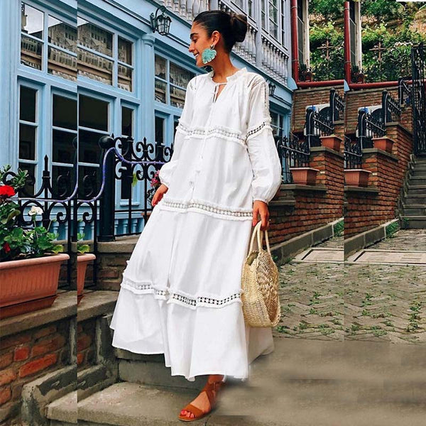 long white summer dress with sleeves