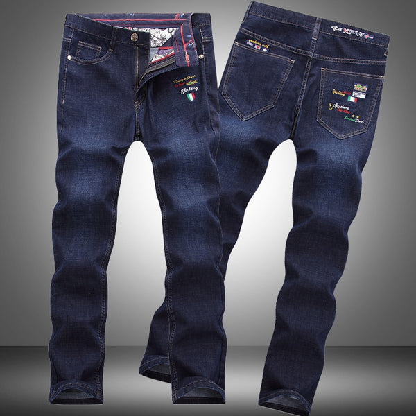 dark blue designer jeans