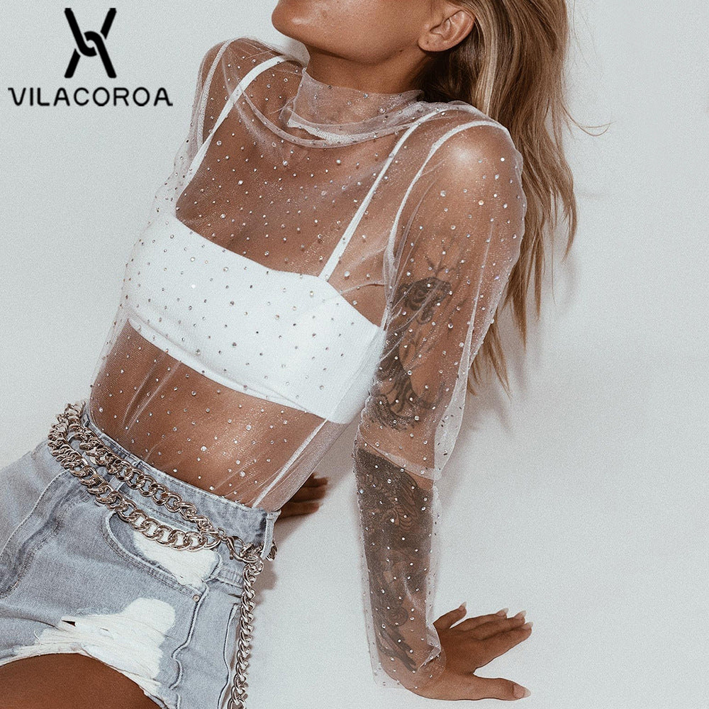 long sleeve high neck mesh top