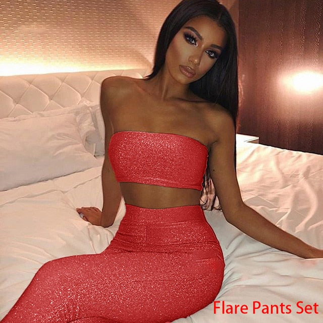 red sequin two piece set