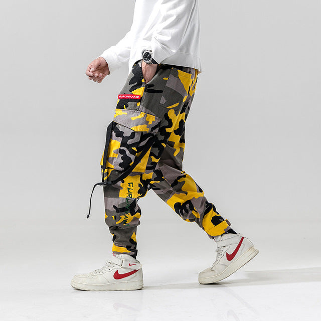 mens yellow camo pants