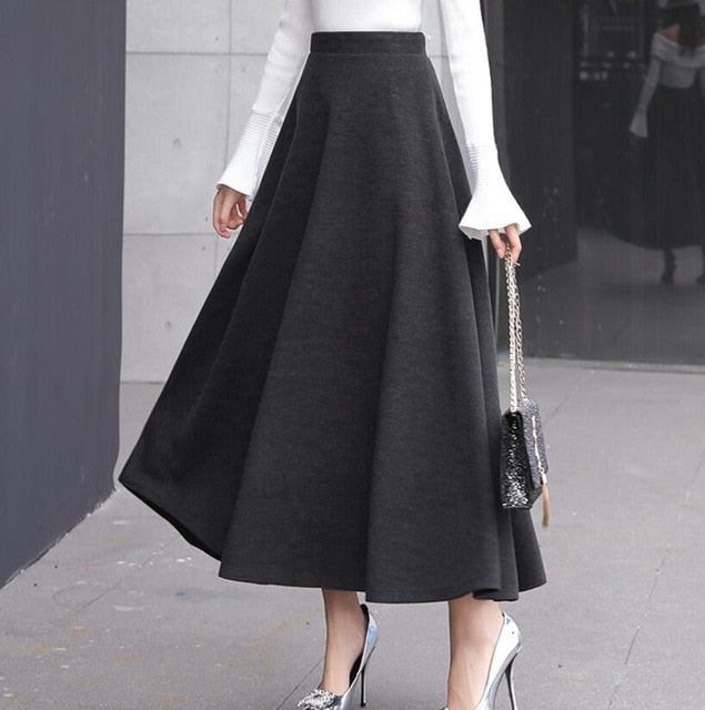 high waisted long pleated skirt