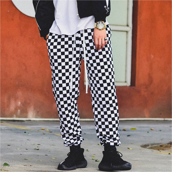 black and white checkered sweatpants