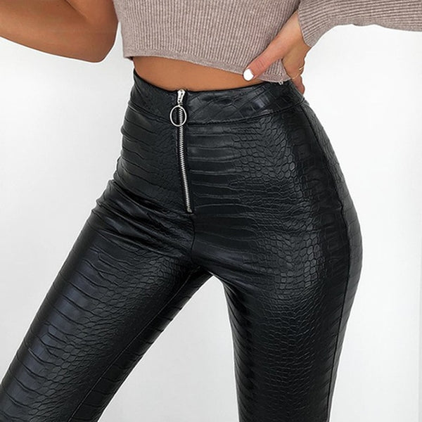 black high waist faux leather pants