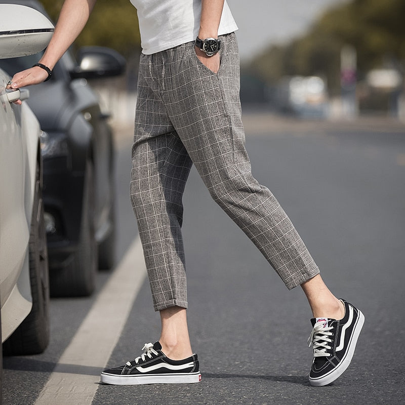 grey plaid mens pants