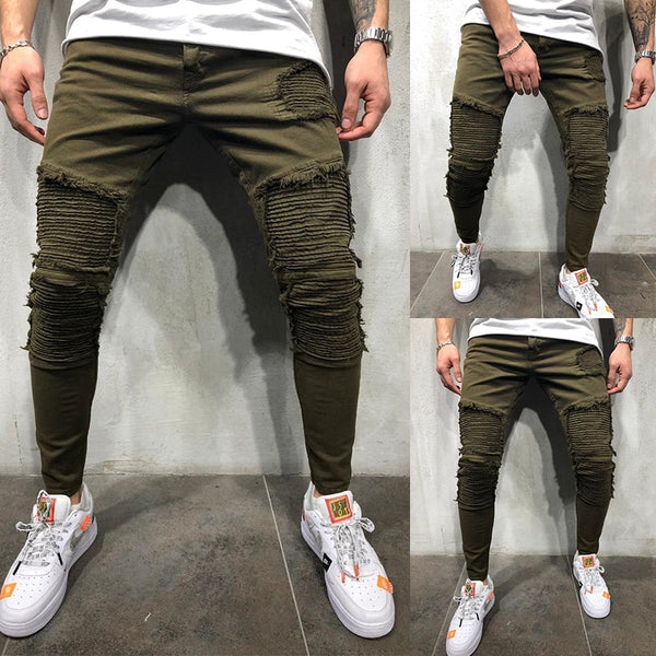 mens army green skinny jeans