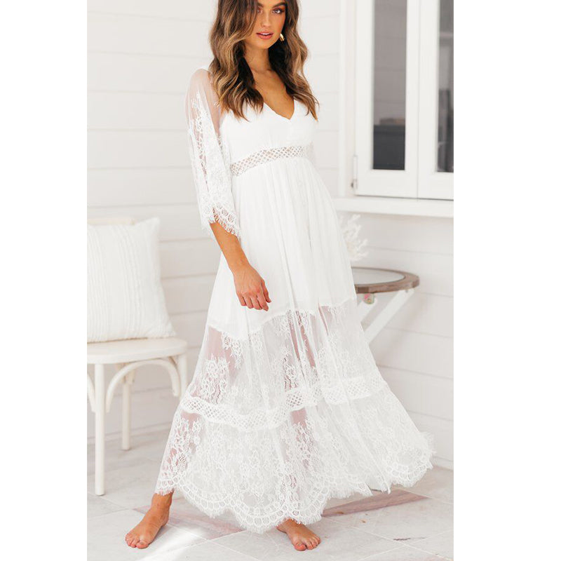 white summer maxi dress with sleeves