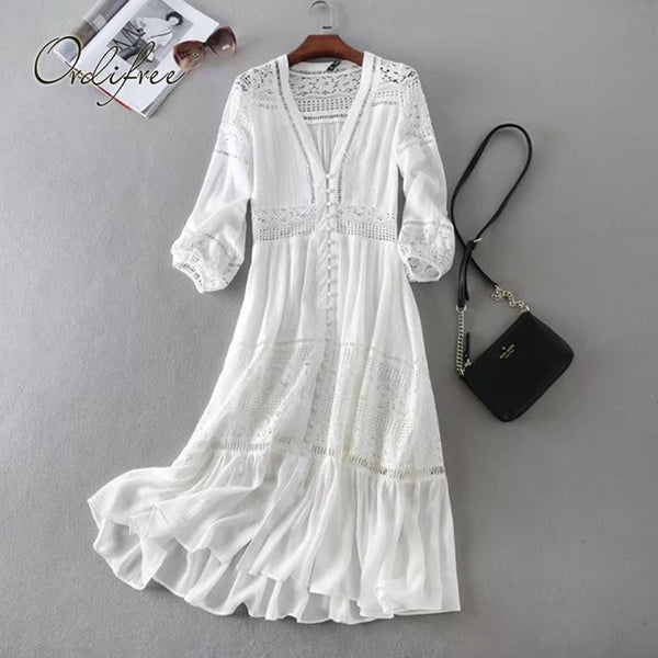 long sleeve white boho maxi dress