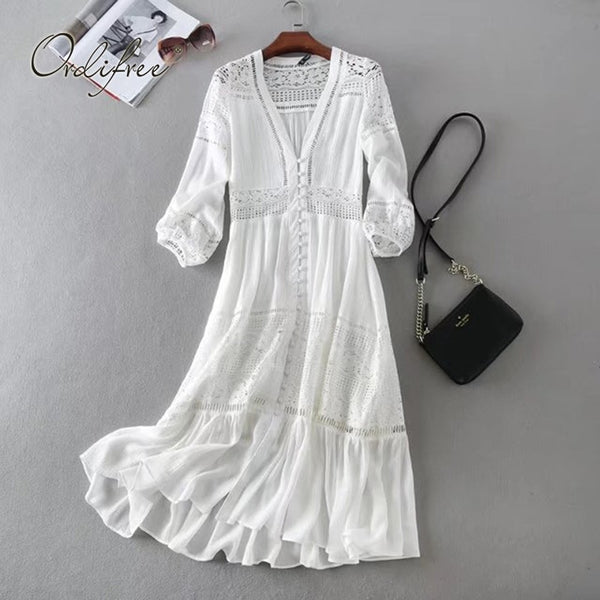 white long sundress with sleeves