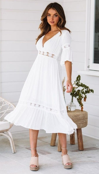 white long sundress with sleeves