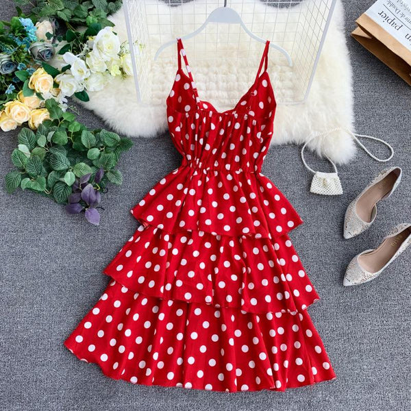 red ruffle polka dot dress