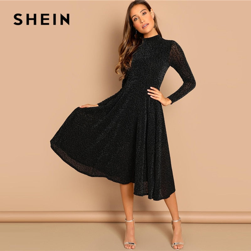 black sheer long sleeve dress