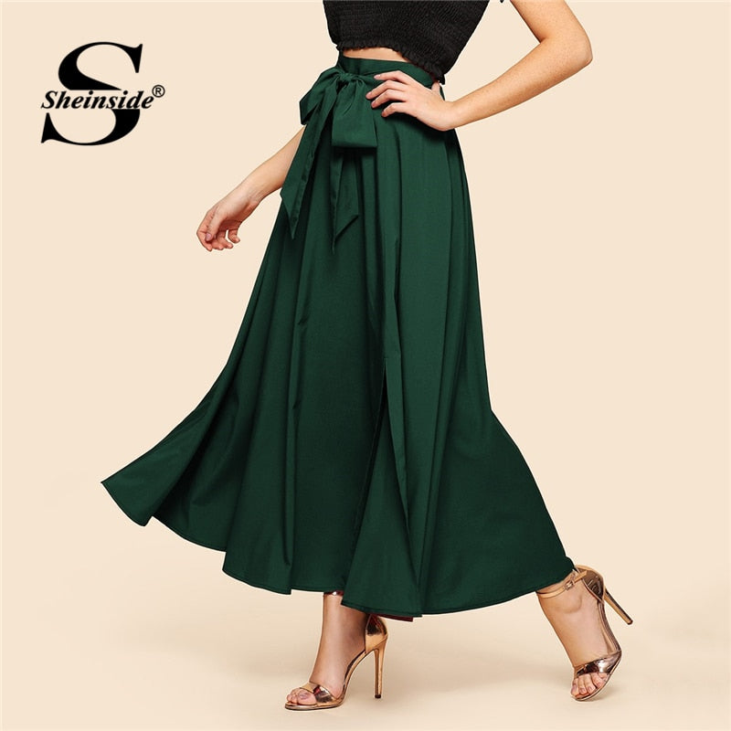 high waisted flared maxi skirt