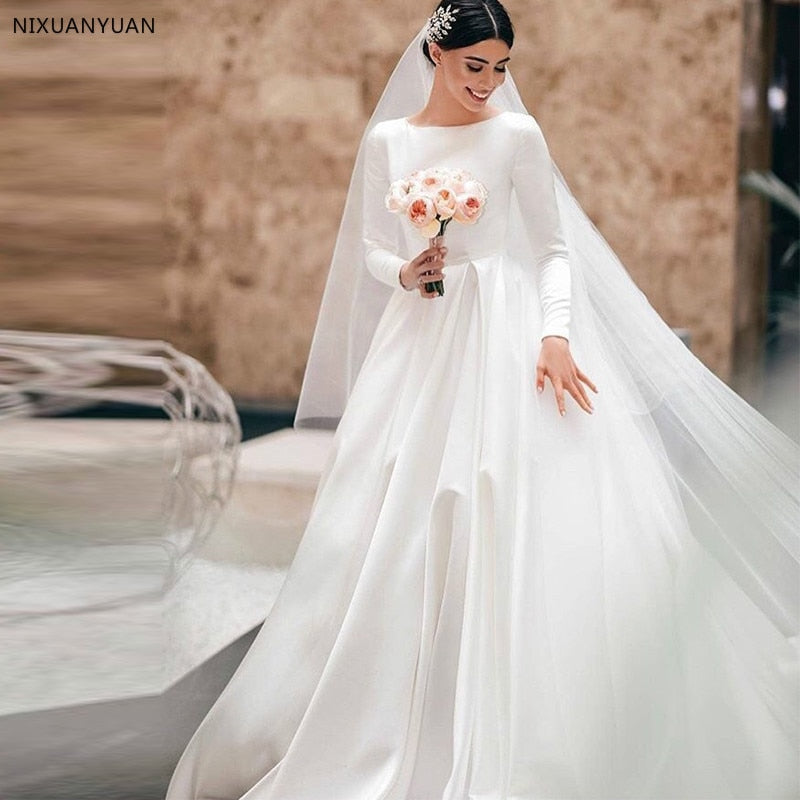 Simple Vintage White Ivory A Line Wedding Dresses Long Sleeves Royal S Borizcustom