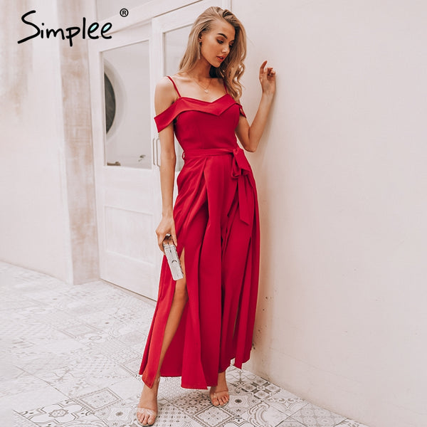 red long pants romper