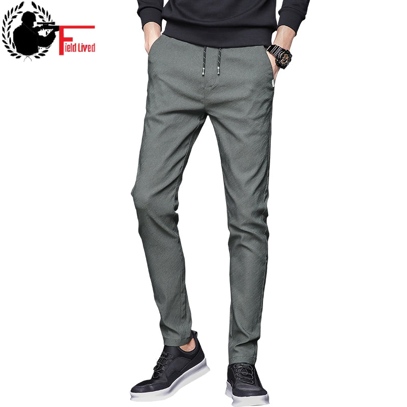 slim fit elasticated waist trousers