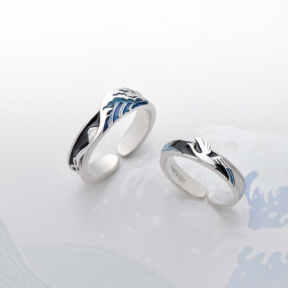 Thaya Flying Bird Wave Ring S925 Silver Blue Drop Oil 3d Wave Couple R Borizcustom