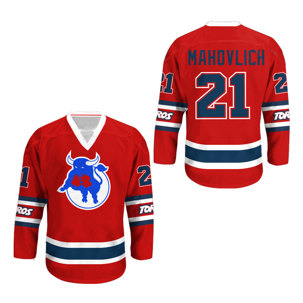 red and blue hockey jersey