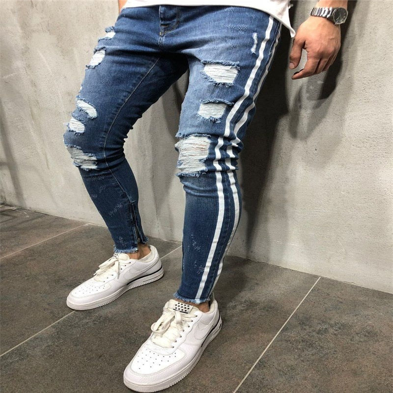 striped ripped jeans mens