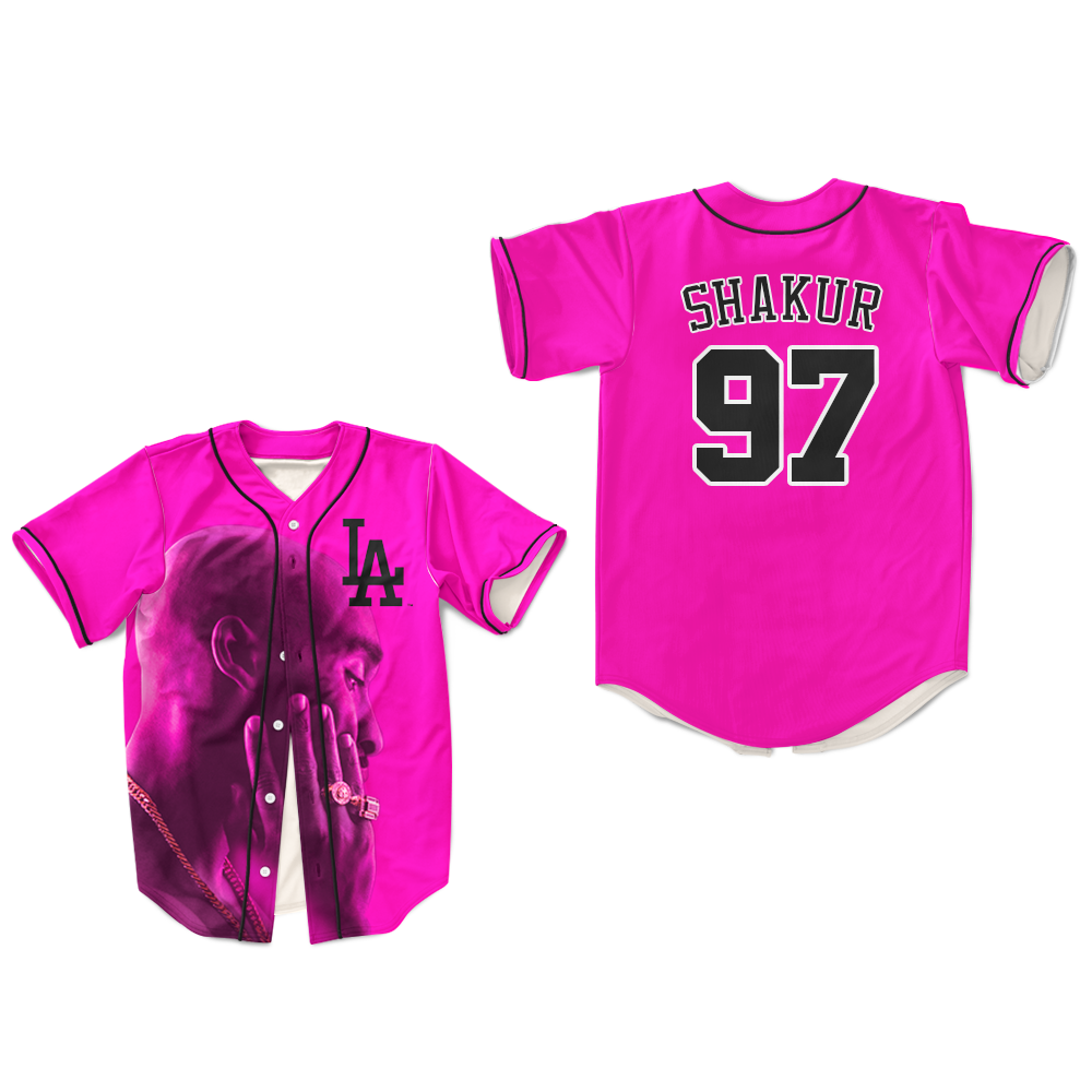 pink and black baseball jersey