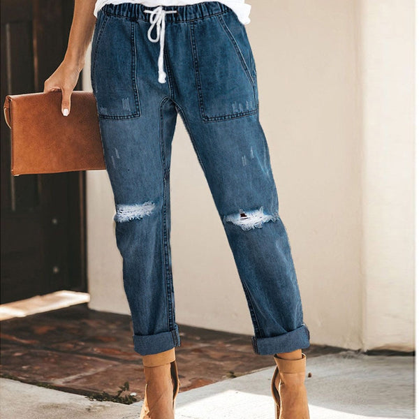 women's denim pants with elastic waist