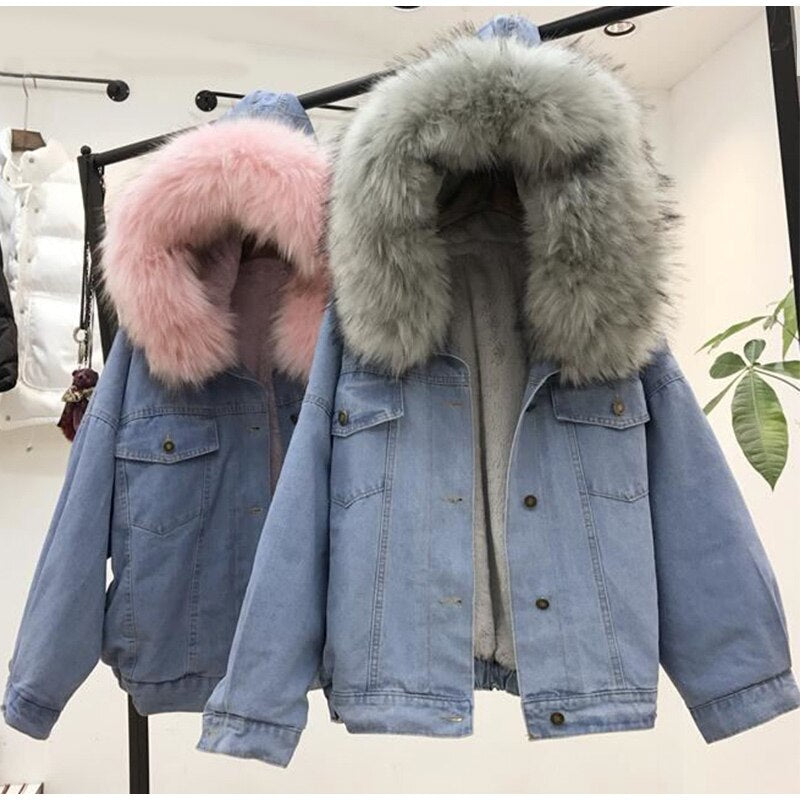 denim with fur