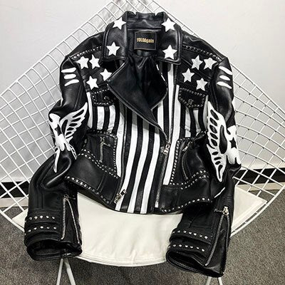 leather jacket with white stars