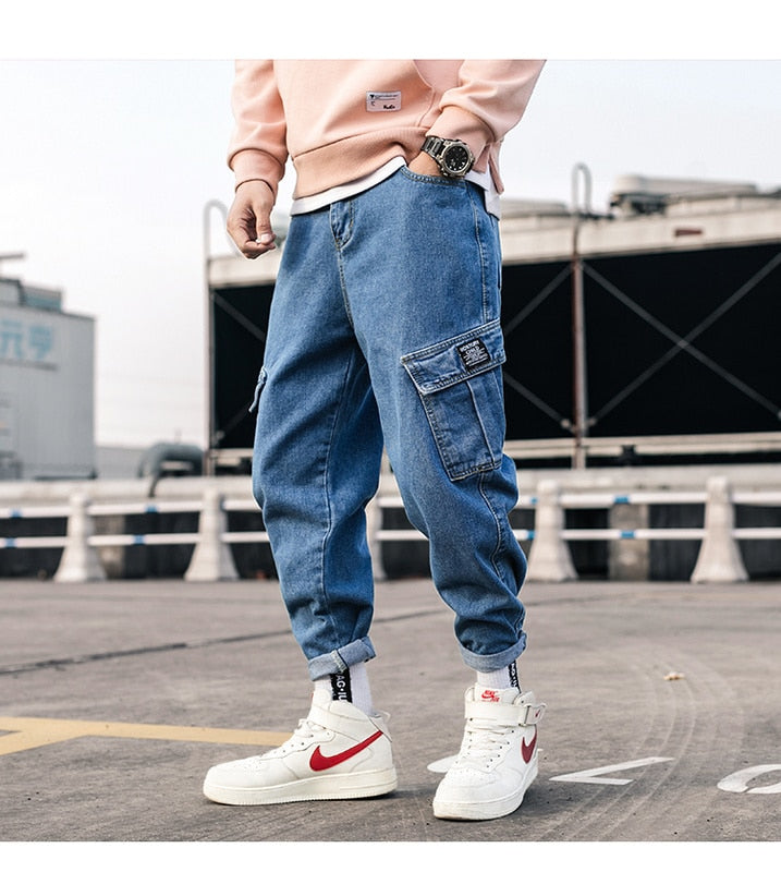 blue denim cargo pants