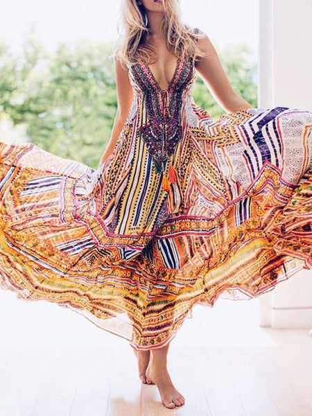 bohemian print maxi dress