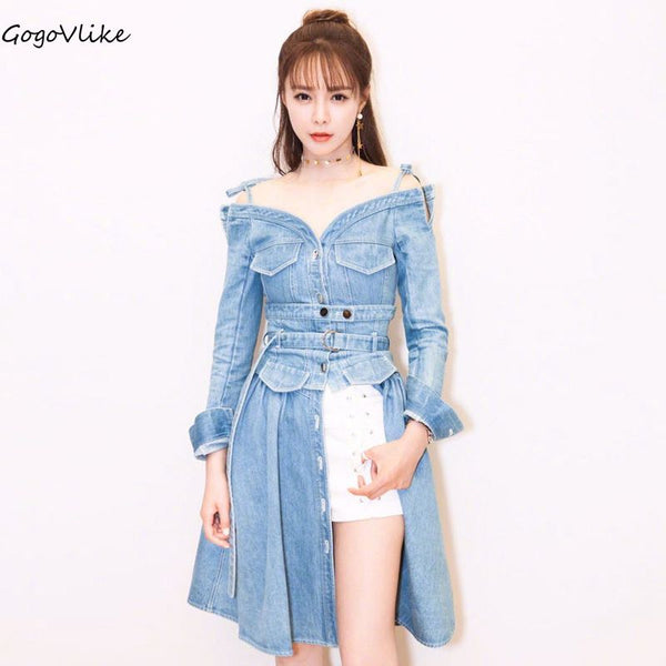 off shoulder jean dress