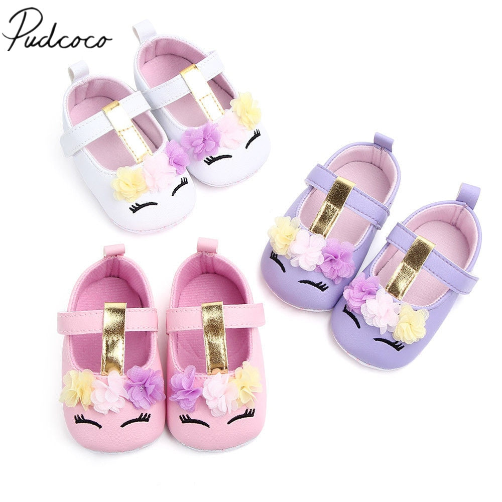 2019 Brand New Toddler Baby Girls Flower Unicorn Shoes Pu