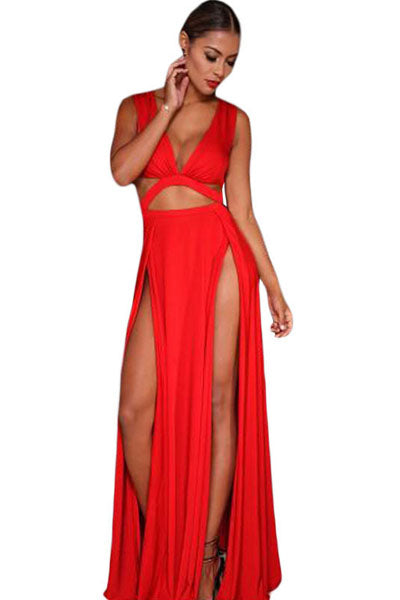 red maxi split dress