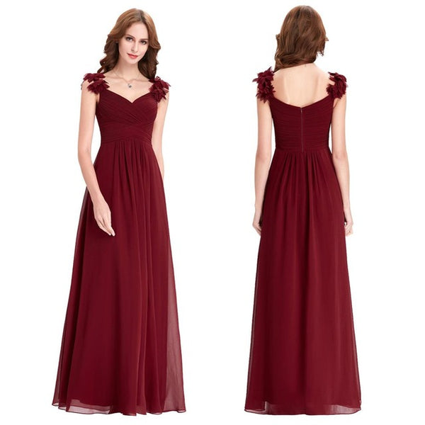 maroon floor length bridesmaid dress