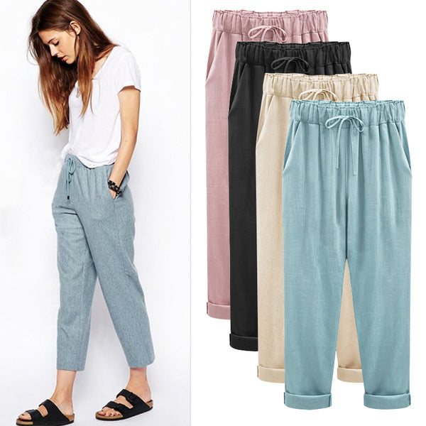 Summer Harem Pants Womens High Waist Loose Straight Nine Pants Womens