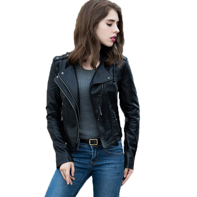 short black leather jacket womens