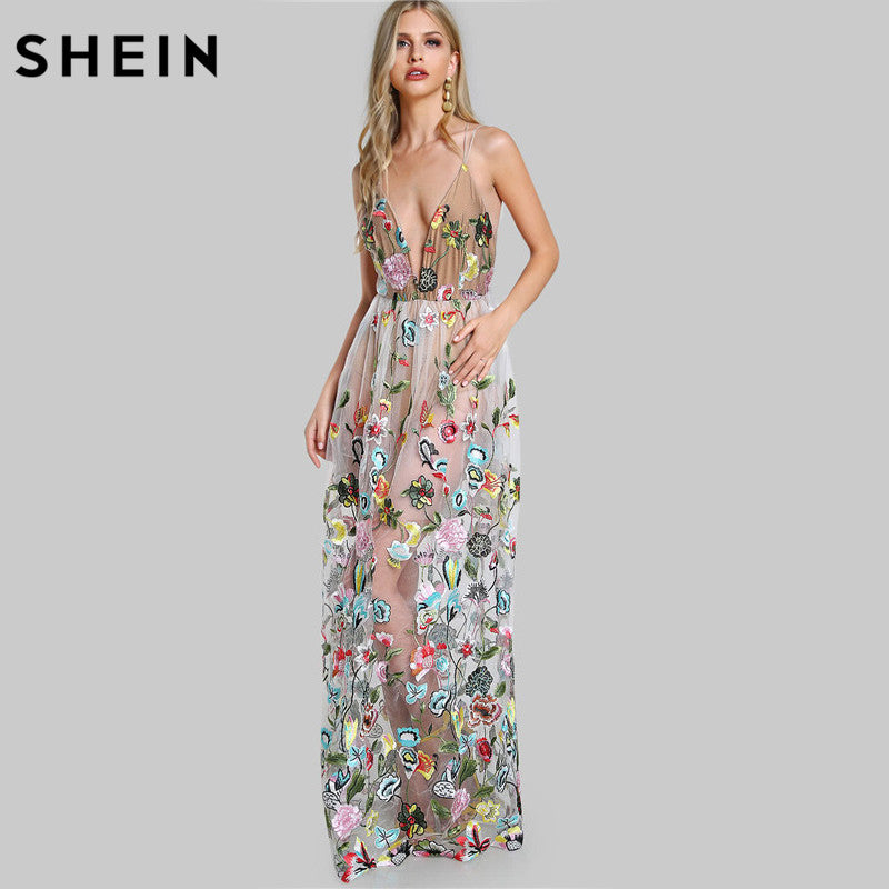 mesh overlay maxi dress