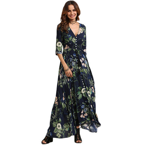 navy floral maxi dress with sleeves