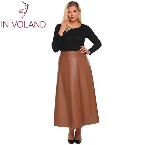 plus size leather skirt brown 