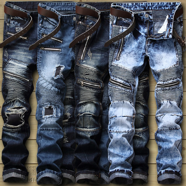 slim ripped biker jeans