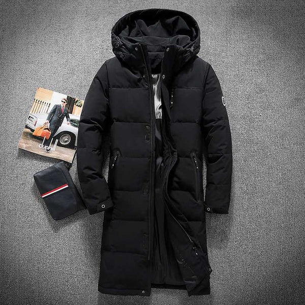 Mens Hooded Extra Long Duck Down Padded Jackets Man Thick